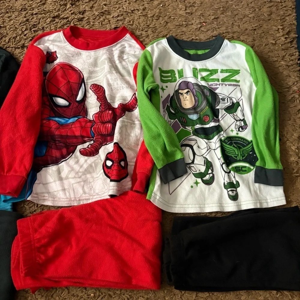 Kids Superhero Pajama Set Bundle Lot Sz 4/5 Spiderman Black Panther Buzz